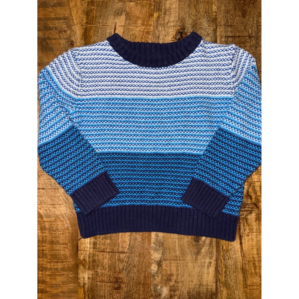 Cat & Jack Boys Blue Ombre Striped Textured Knit Cotton Sweater 3T Pullover